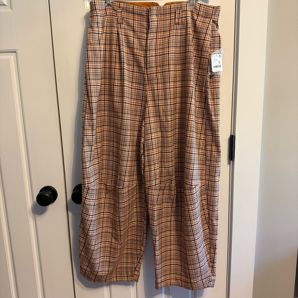 NWT Free People Cropped Baggy Trousers / Plaid Pants, size 8/10